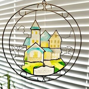 Vintage Painted Suncatcher Gold Metal House Welcome Wall Window Art Housewarming